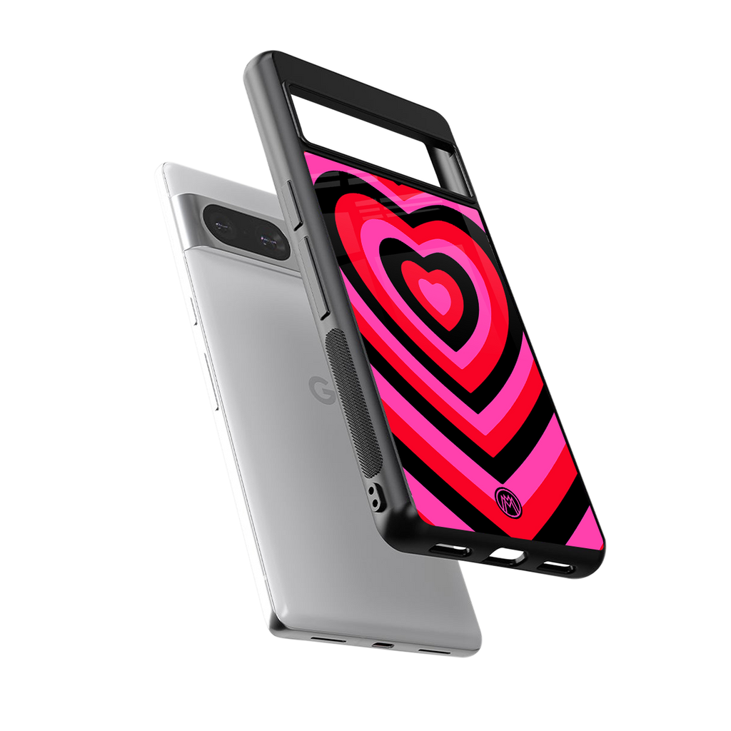 y2k black pink hearts aesthetic back phone cover | glass case for Google Pixel 8