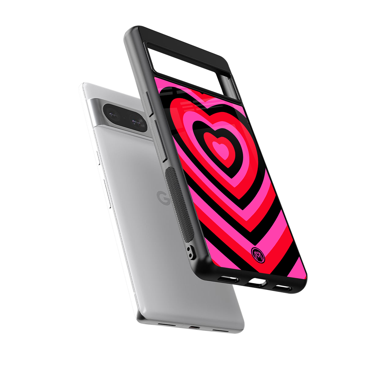 y2k black pink hearts aesthetic back phone cover | glass case for Google Pixel 8
