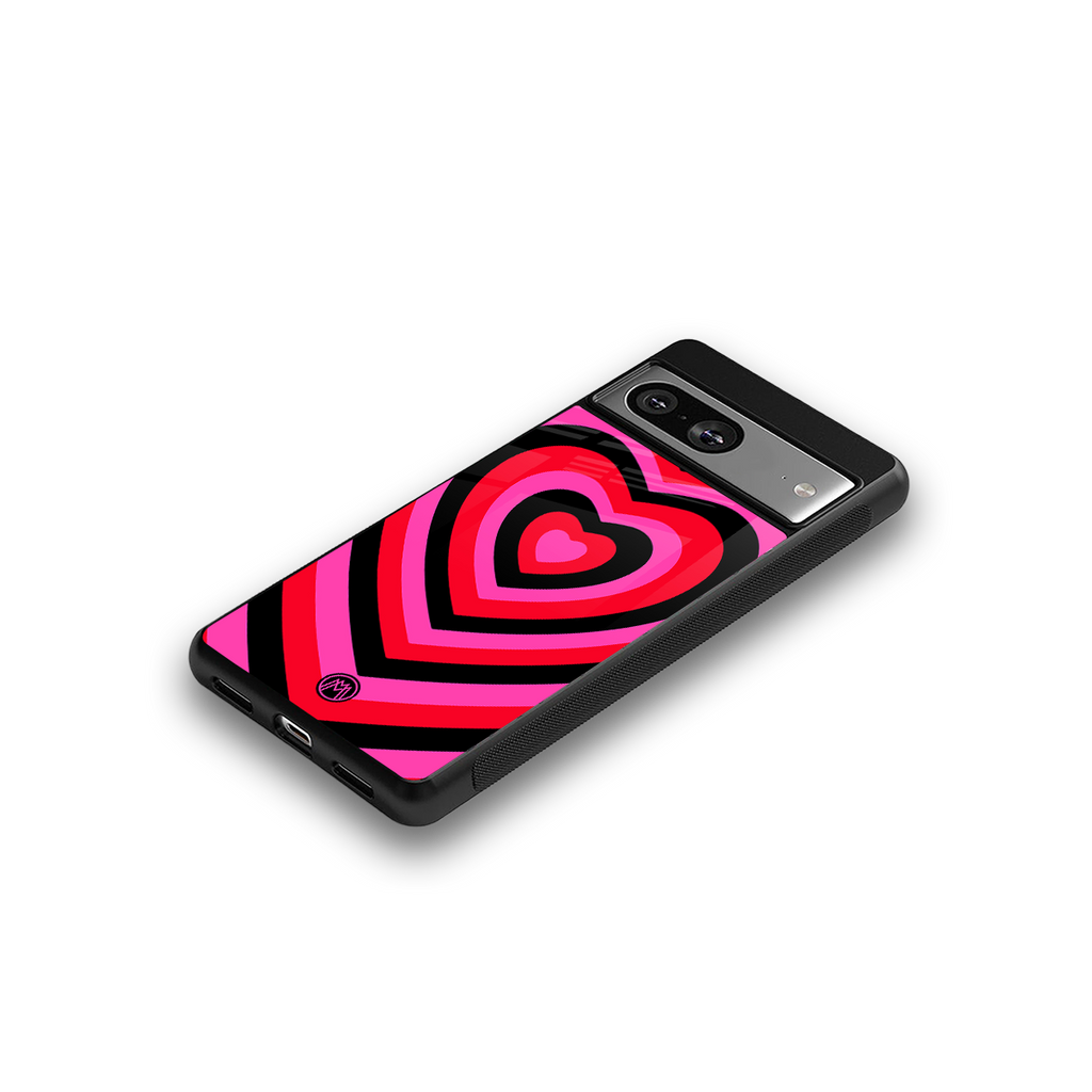 y2k black pink hearts aesthetic back phone cover | glass case for Google Pixel 8