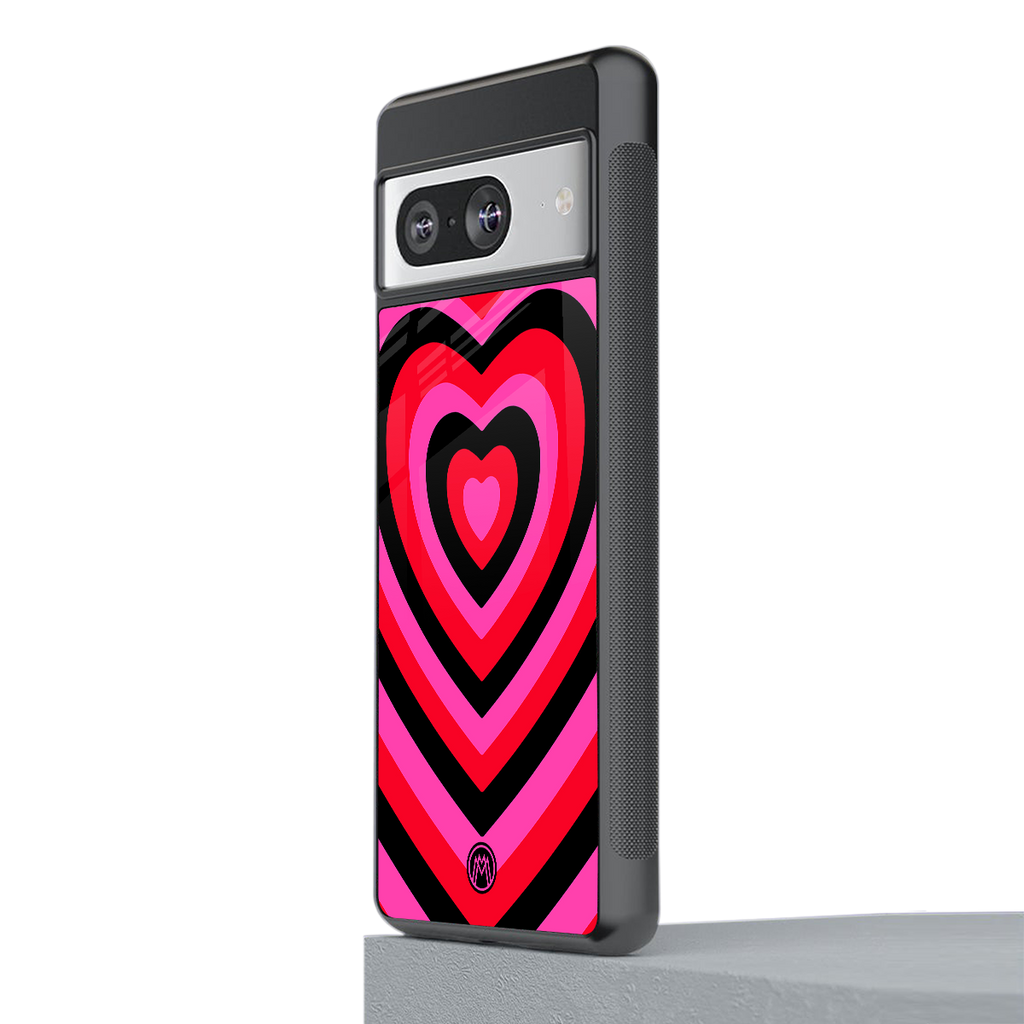 y2k black pink hearts aesthetic back phone cover | glass case for Google Pixel 8
