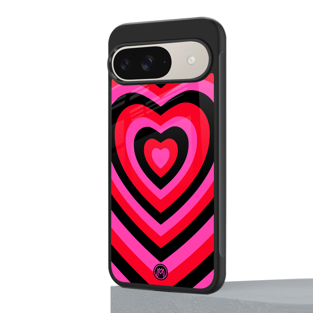 y2k black pink hearts aesthetic back phone cover | glass case for google pixel 9