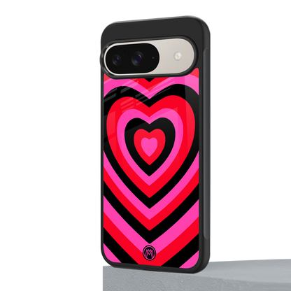 y2k black pink hearts aesthetic back phone cover | glass case for google pixel 9