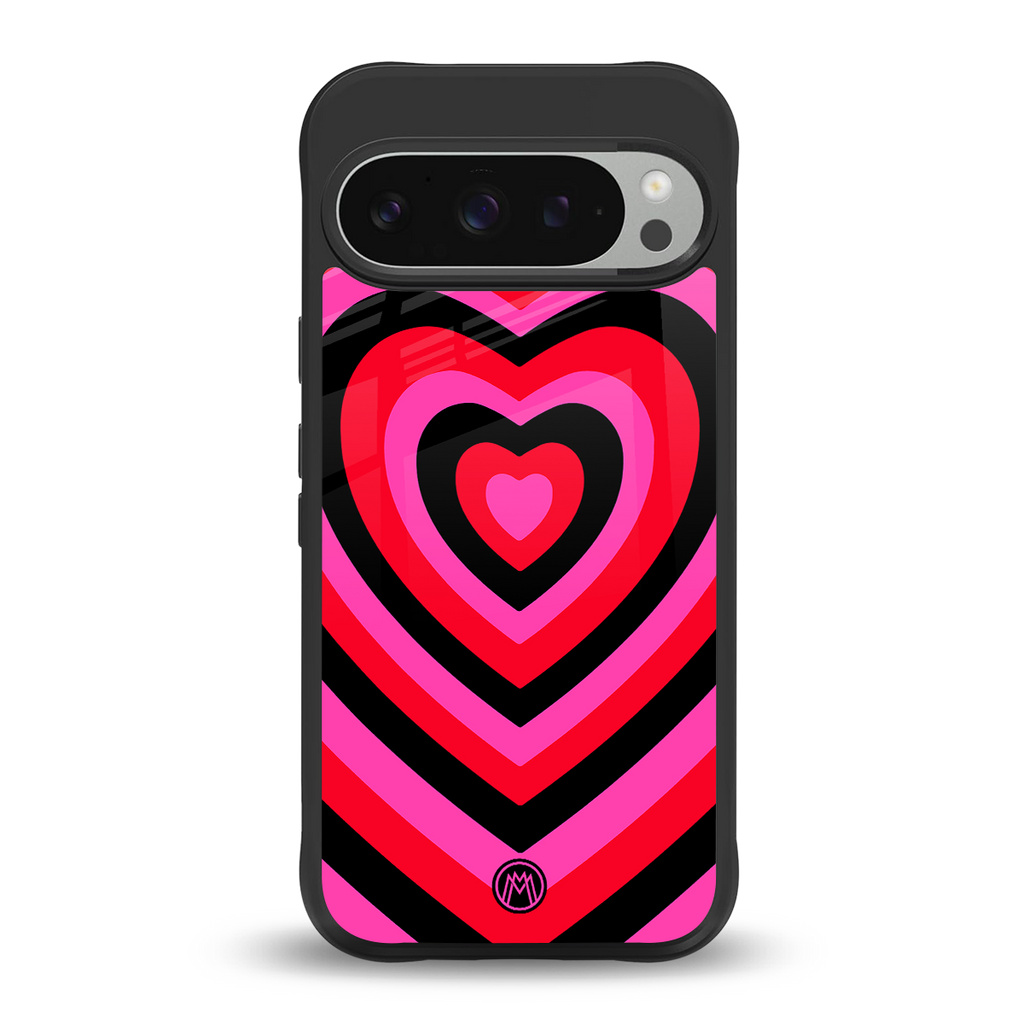 y2k black pink hearts aesthetic back phone cover | glass case for google pixel 9 pro xl