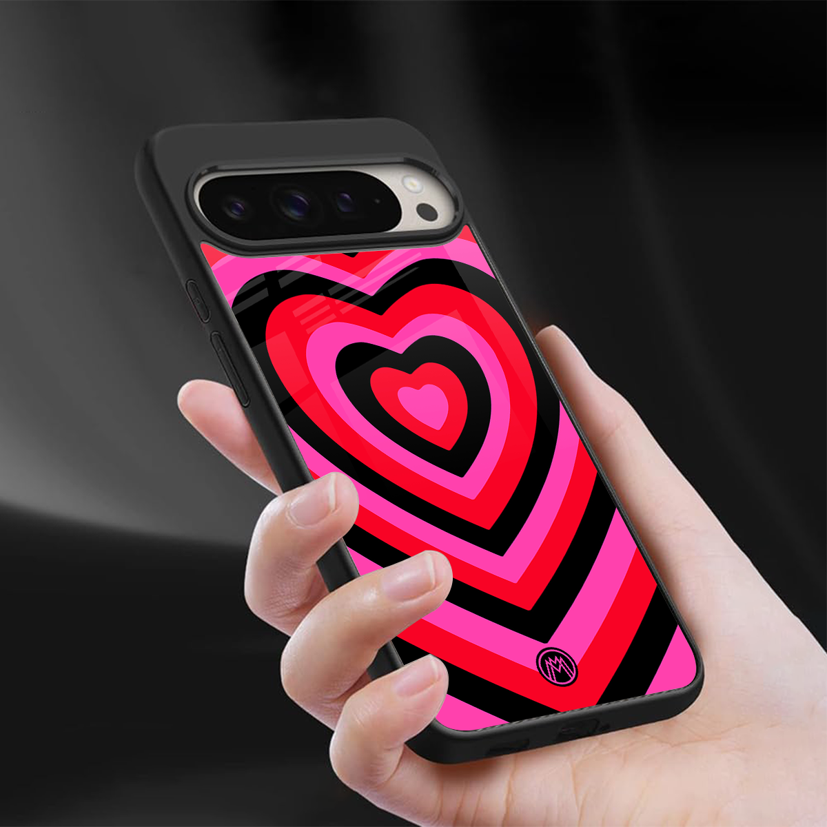 y2k black pink hearts aesthetic back phone cover | glass case for google pixel 9 pro xl