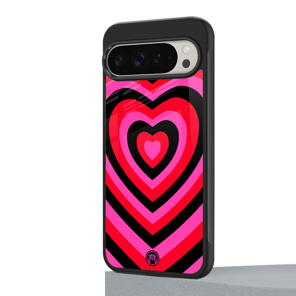 y2k black pink hearts aesthetic back phone cover | glass case for google pixel 9 pro xl