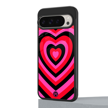 y2k black pink hearts aesthetic back phone cover | glass case for google pixel 9 pro xl