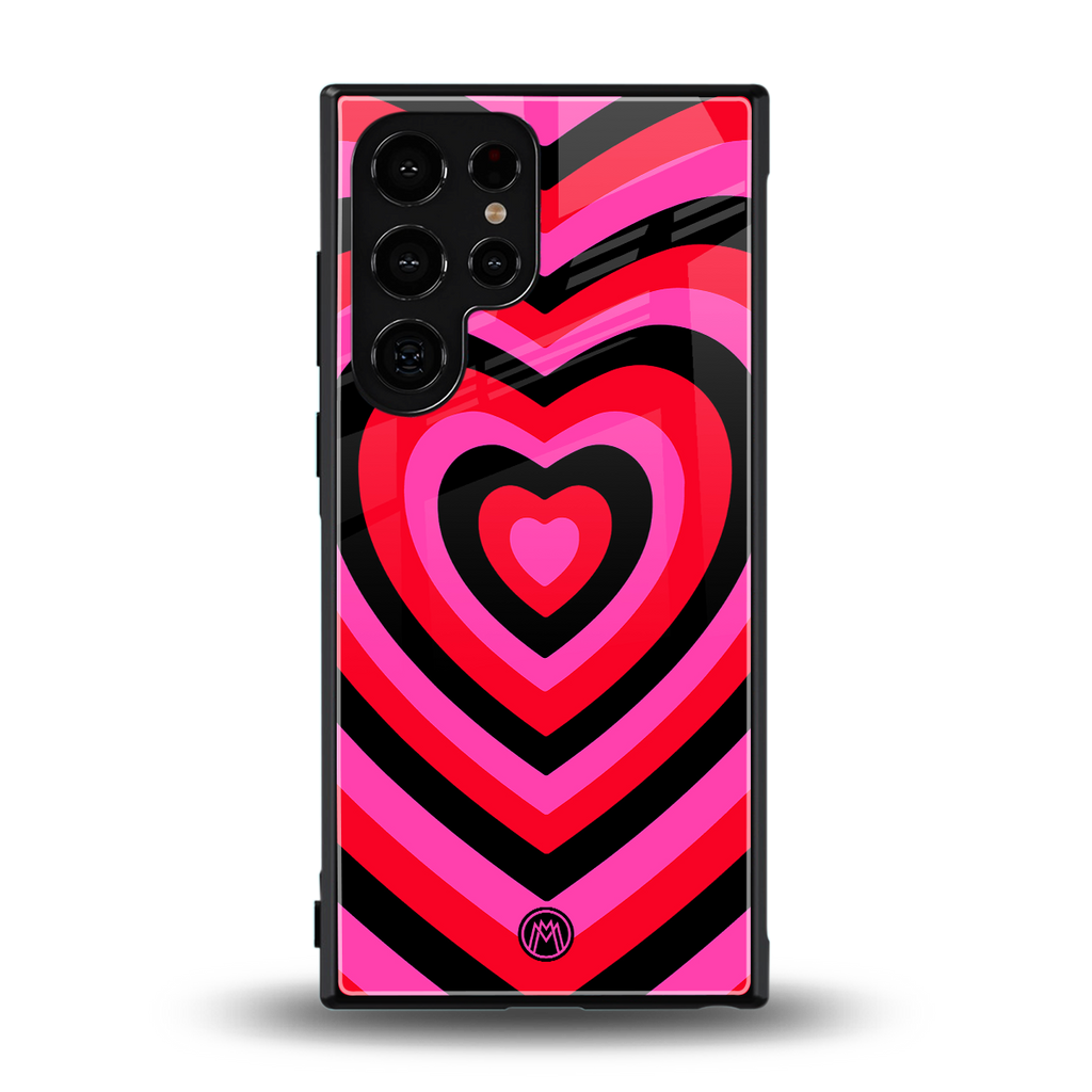 y2k black pink hearts aesthetic back phone cover | glass case for samsung galaxy s23 ultra