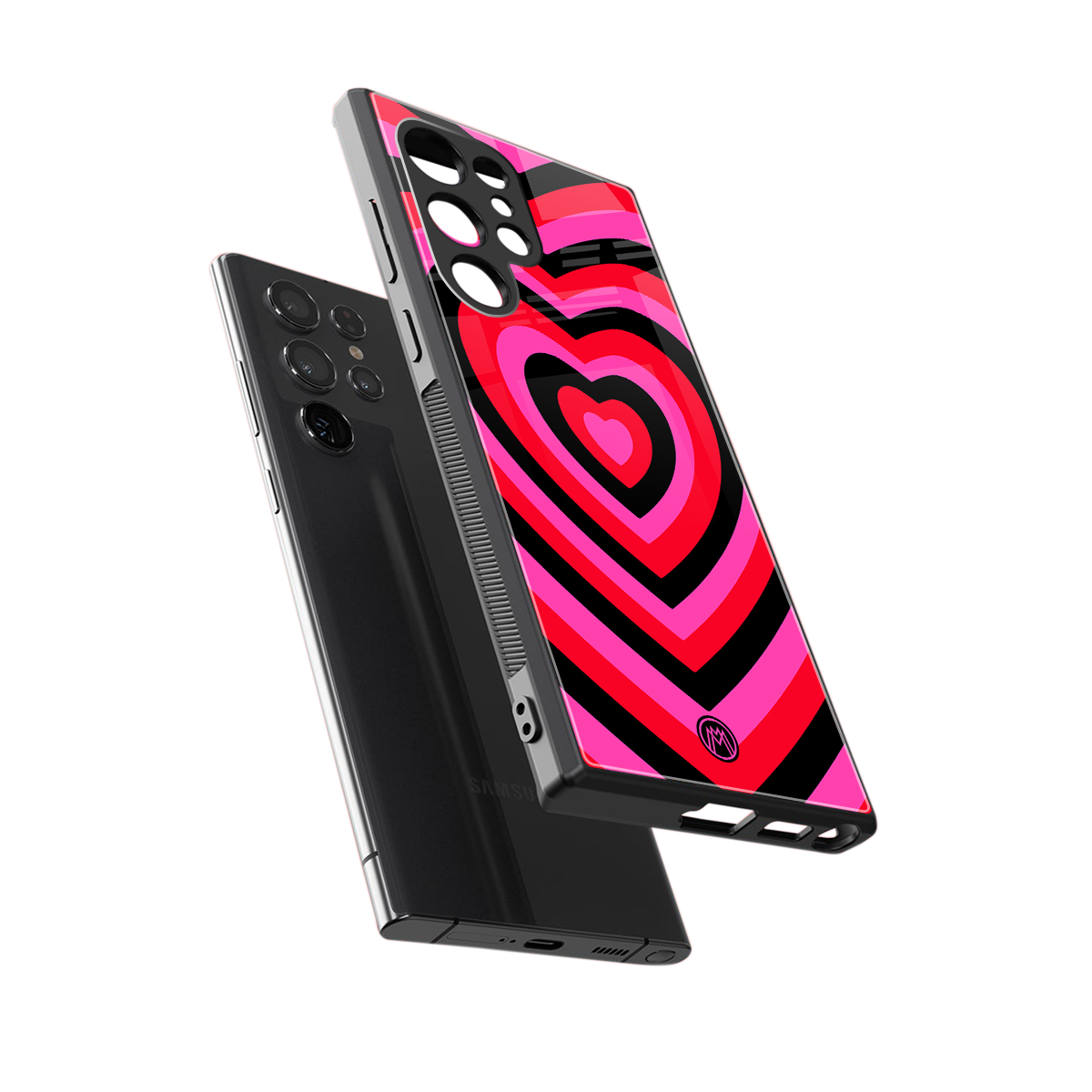 y2k black pink hearts aesthetic back phone cover | glass case for samsung galaxy s24 ultra