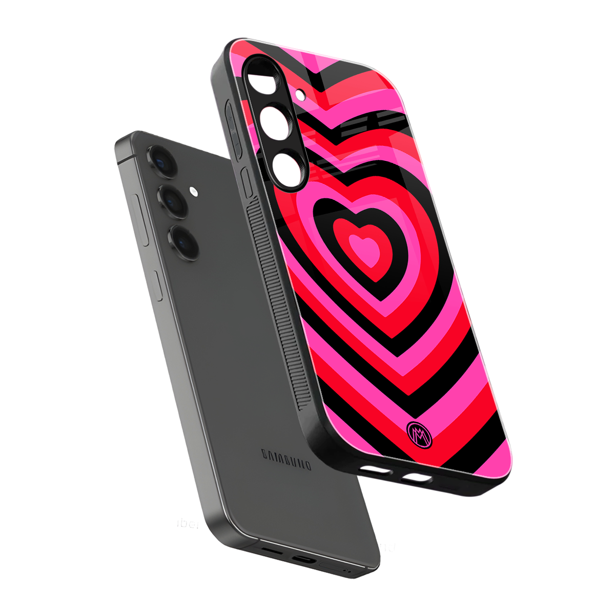y2k black pink hearts aesthetic back phone cover | glass case for samsung galaxy s24
