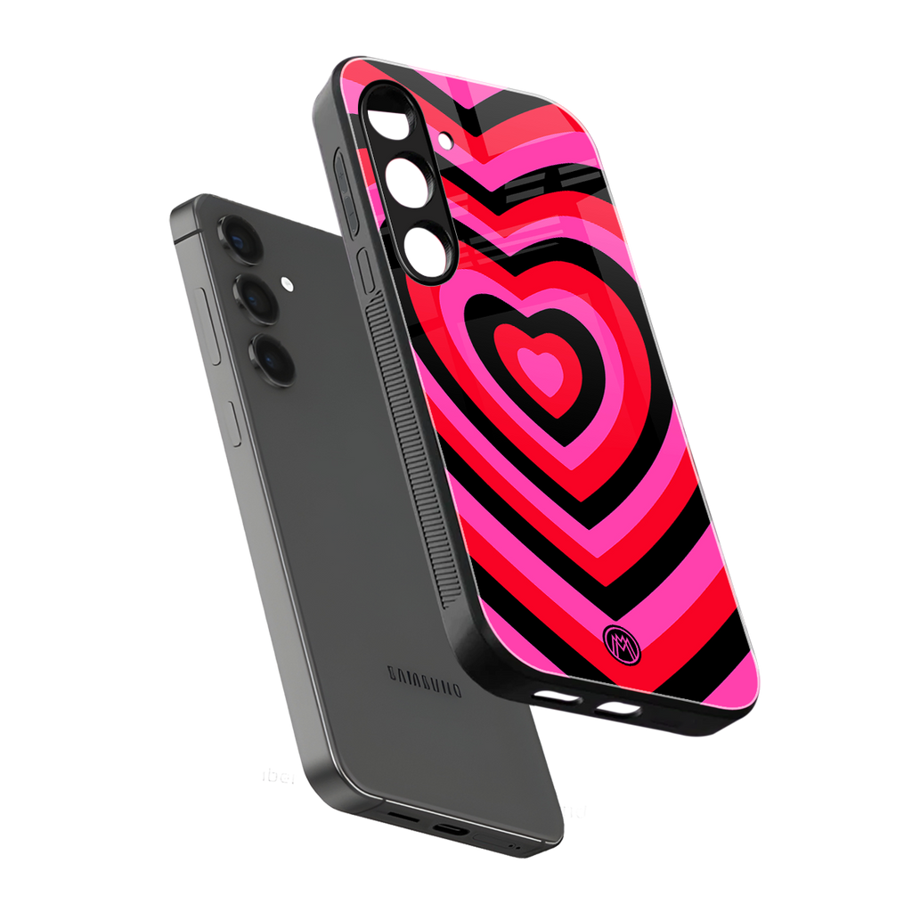 y2k black pink hearts aesthetic back phone cover | glass case for samsung galaxy s24 plus