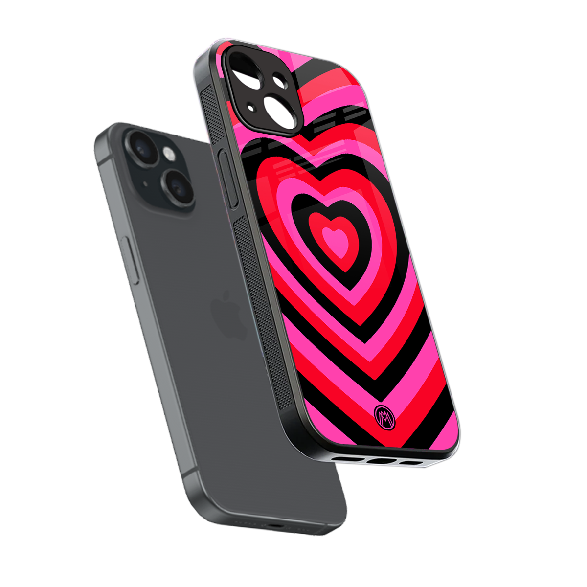 y2k black pink hearts aesthetic back phone cover | glass case for iphone 15