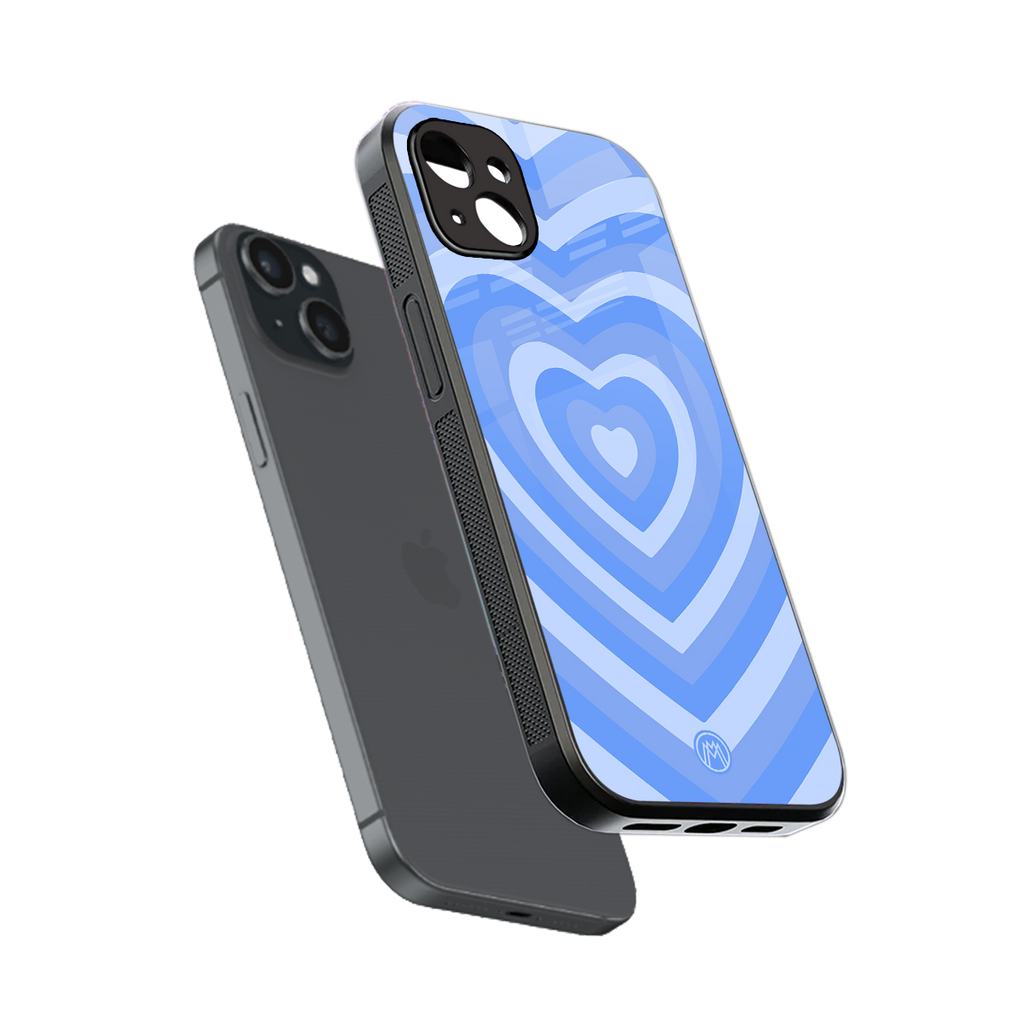 y2k blue hearts aesthetic back phone cover | glass case for iphone 15 plus