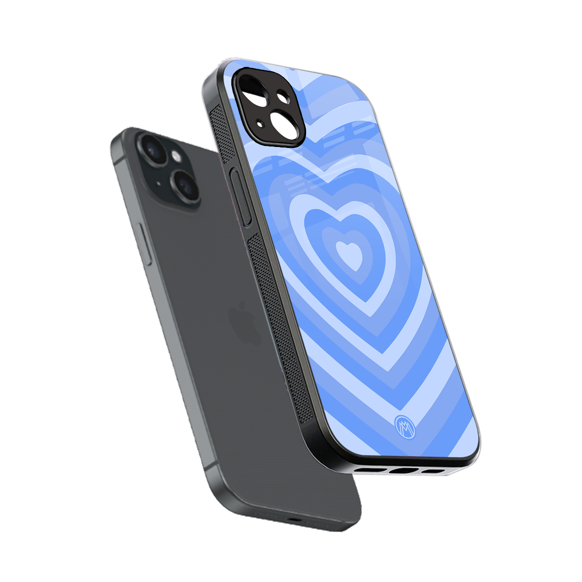 y2k blue hearts aesthetic back phone cover | glass case for iphone 15 plus