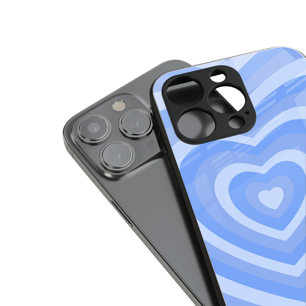 y2k blue hearts aesthetic back phone cover | glass case for iphone 15 plus