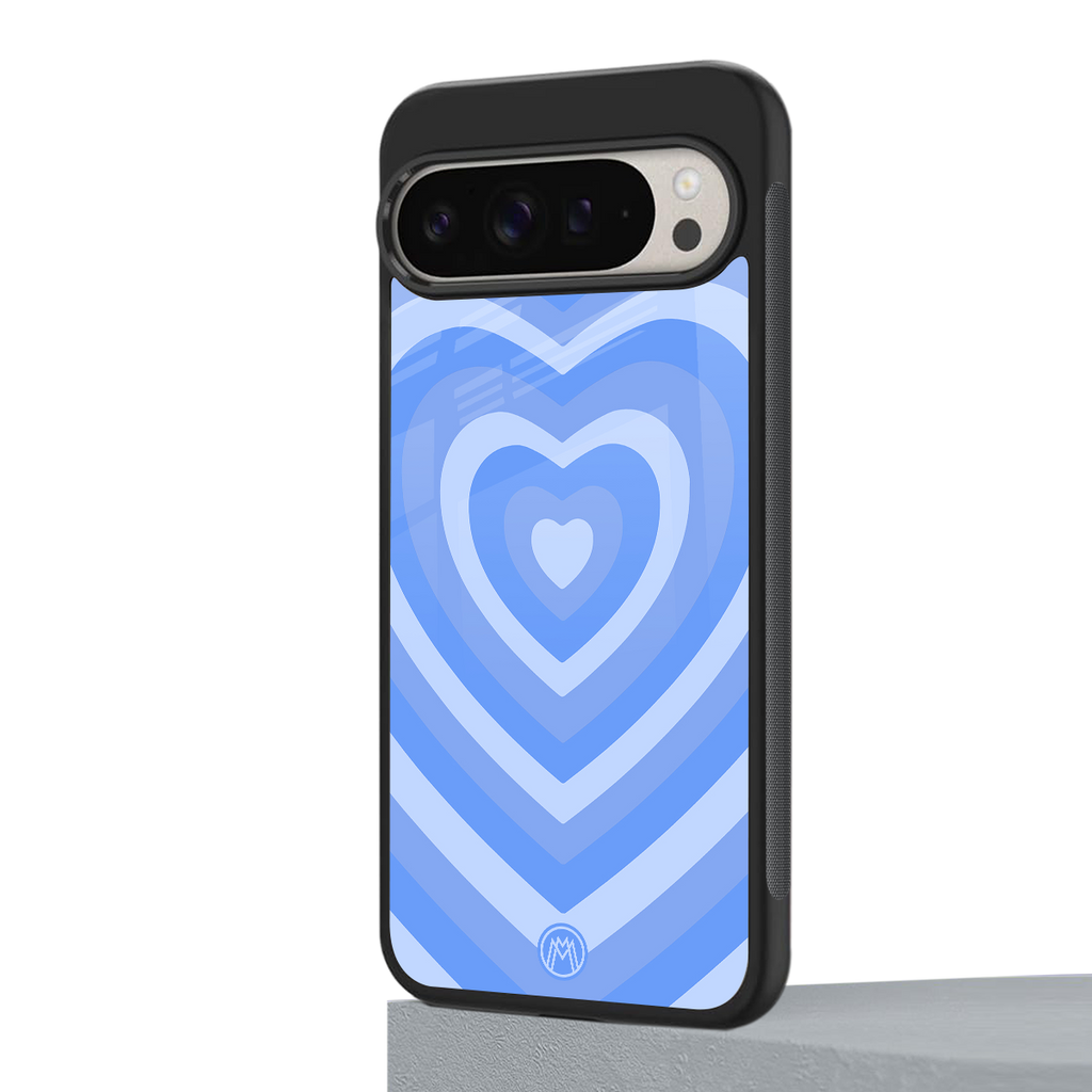 y2k blue hearts aesthetic back phone cover | glass case for google pixel 9 pro