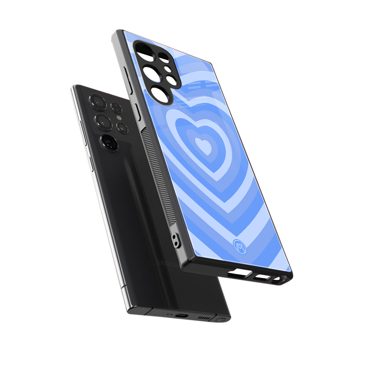 y2k blue hearts aesthetic back phone cover | glass case for samsung galaxy s24 ultra