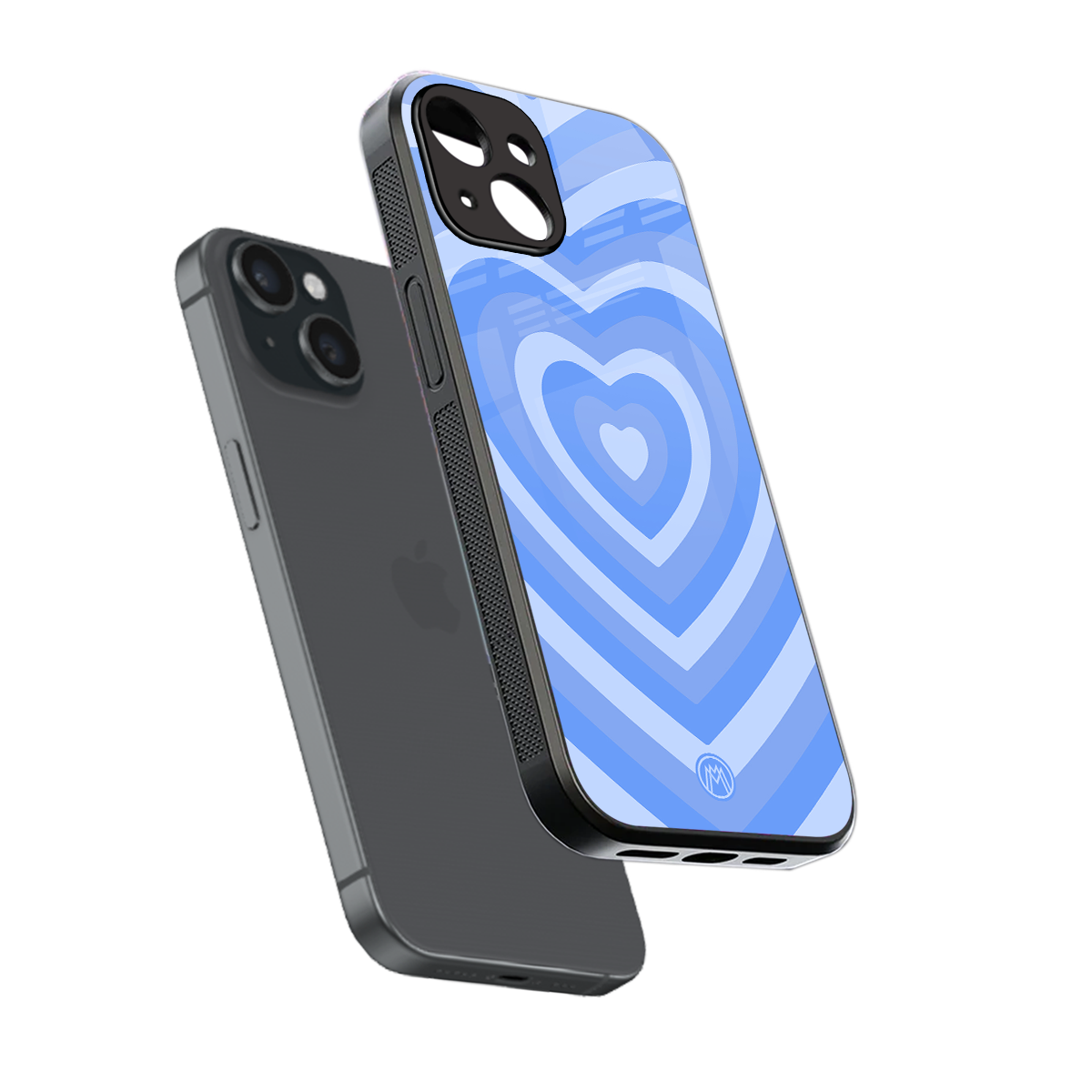 y2k blue hearts aesthetic back phone cover | glass case for iphone 15