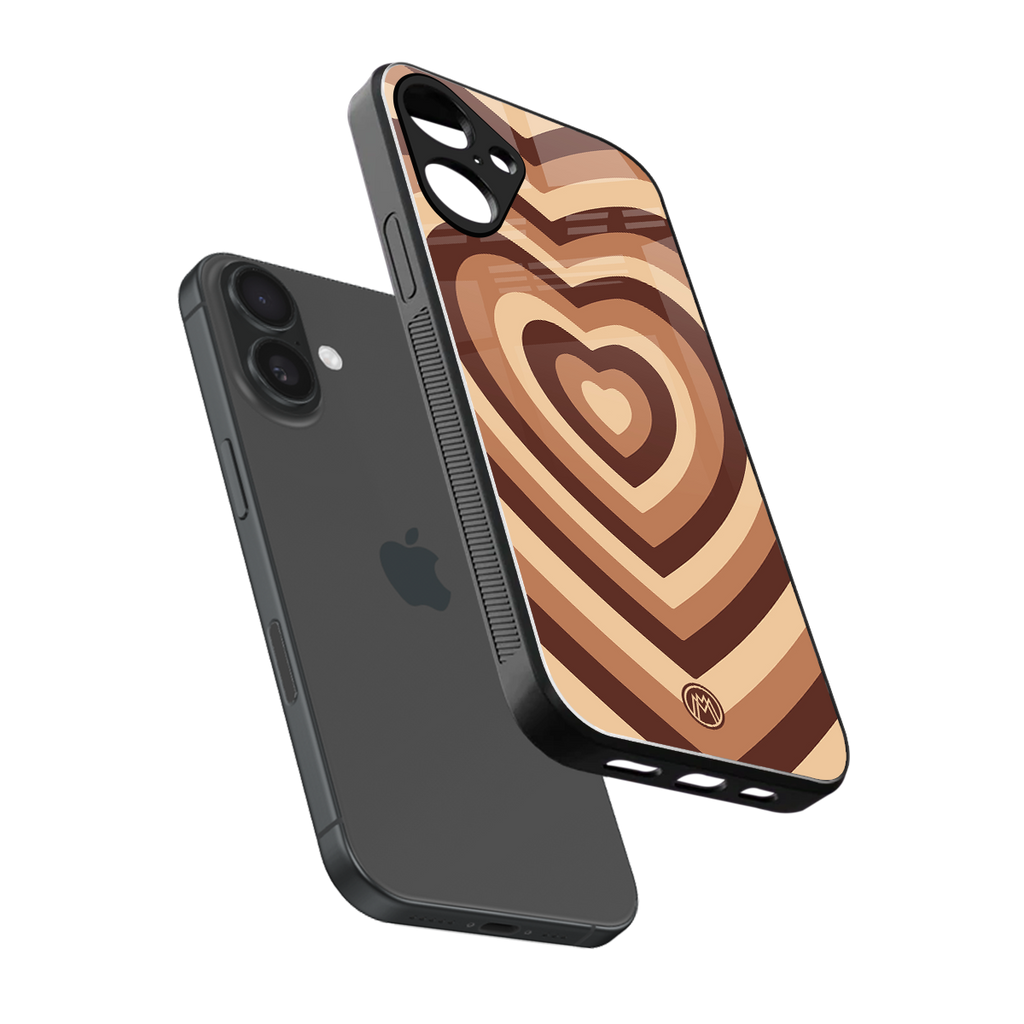 y2k brown hearts aesthetic back phone cover | glass case for iphone 16 plus
