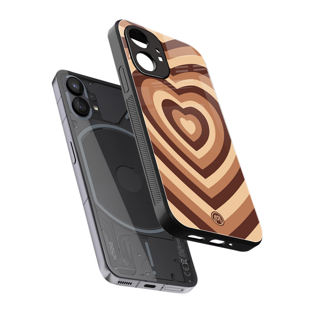 y2k brown hearts aesthetic back phone cover | glass case for nothing phone 1
