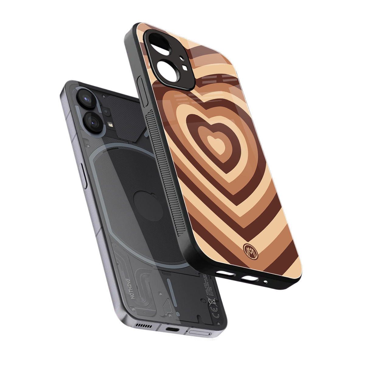y2k brown hearts aesthetic back phone cover | glass case for nothing phone 1