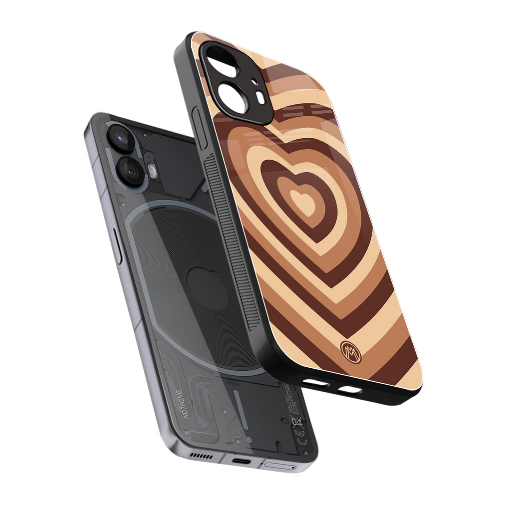 y2k brown hearts aesthetic back phone cover | glass case for nothing phone 2