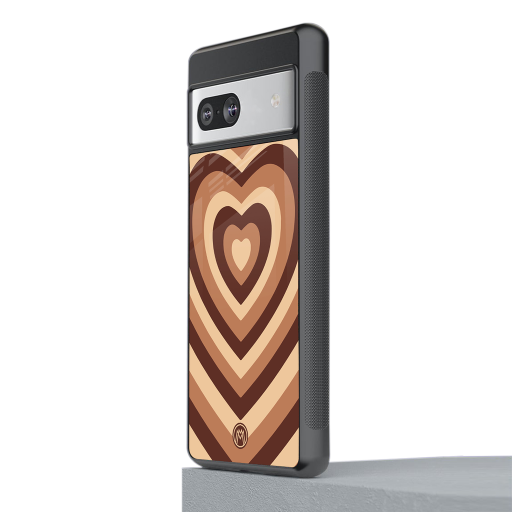y2k brown hearts aesthetic back phone cover | glass case for Google Pixel 7