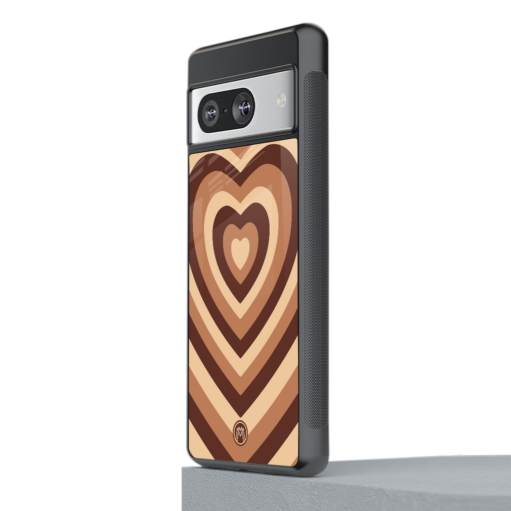 y2k brown hearts aesthetic back phone cover | glass case for Google Pixel 8