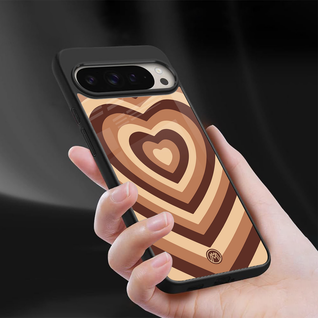 y2k brown hearts aesthetic back phone cover | glass case for google pixel 9 pro xl