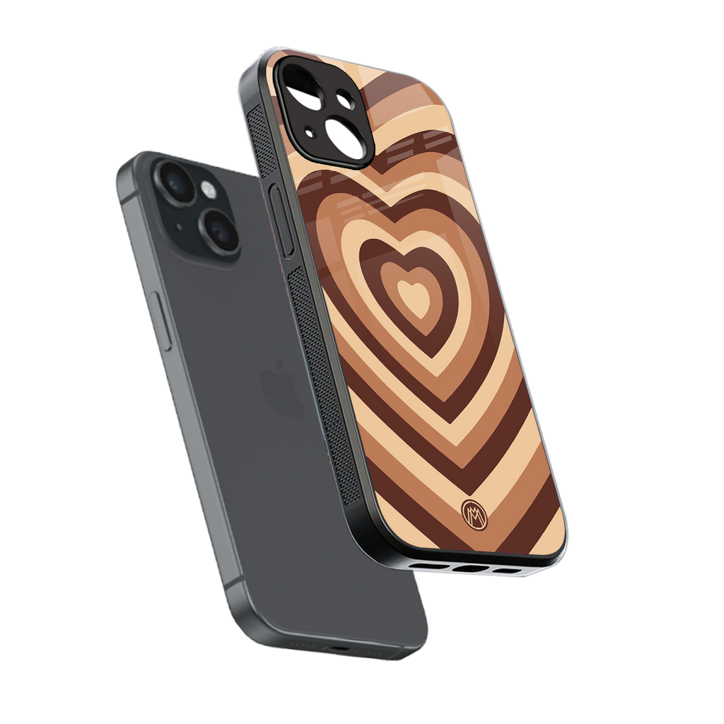 y2k brown hearts aesthetic back phone cover | glass case for iphone 15