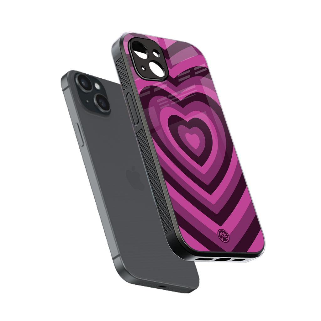 y2k burgundy hearts aesthetic back phone cover | glass case for iphone 15 plus