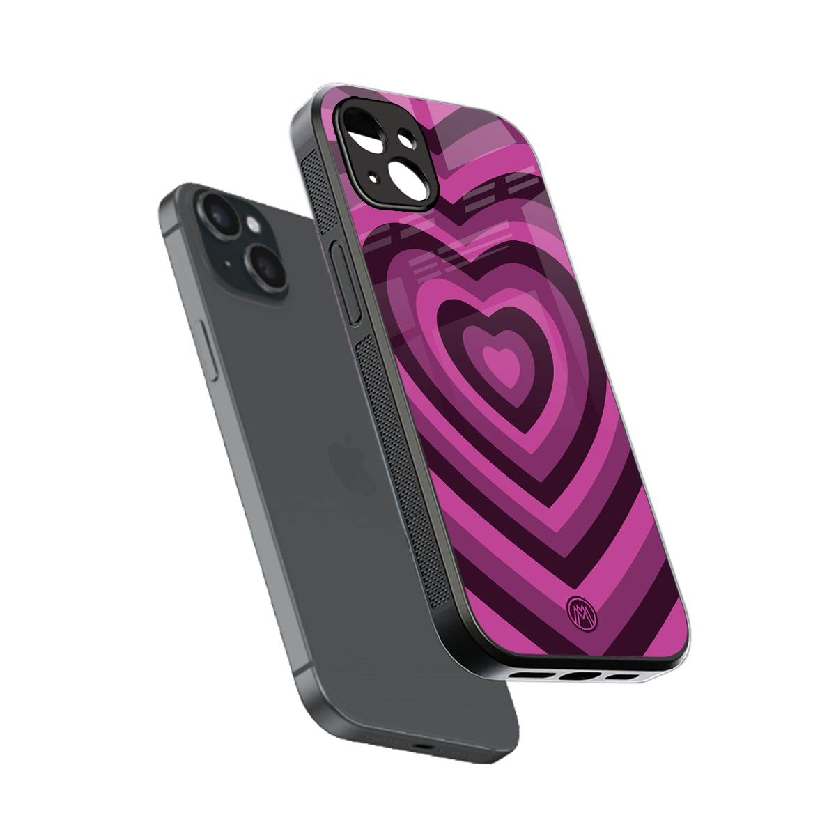 y2k burgundy hearts aesthetic back phone cover | glass case for iphone 15 plus
