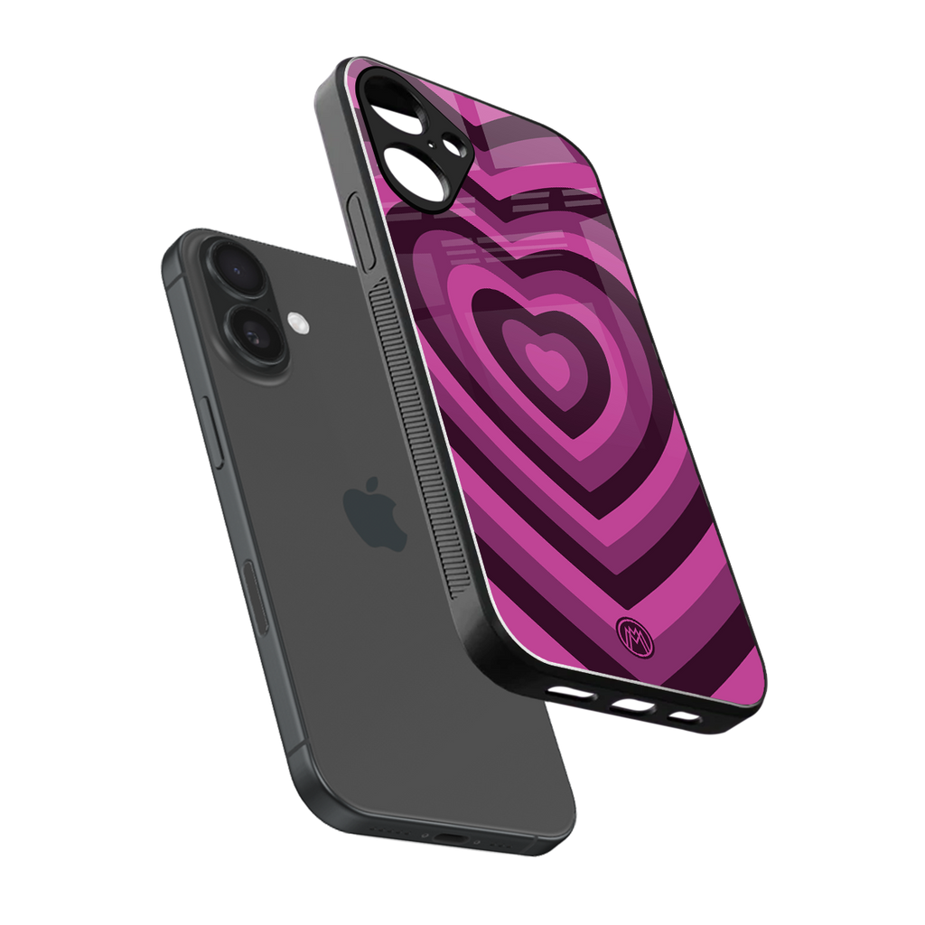 y2k burgundy hearts aesthetic back phone cover | glass case for iphone 16 plus