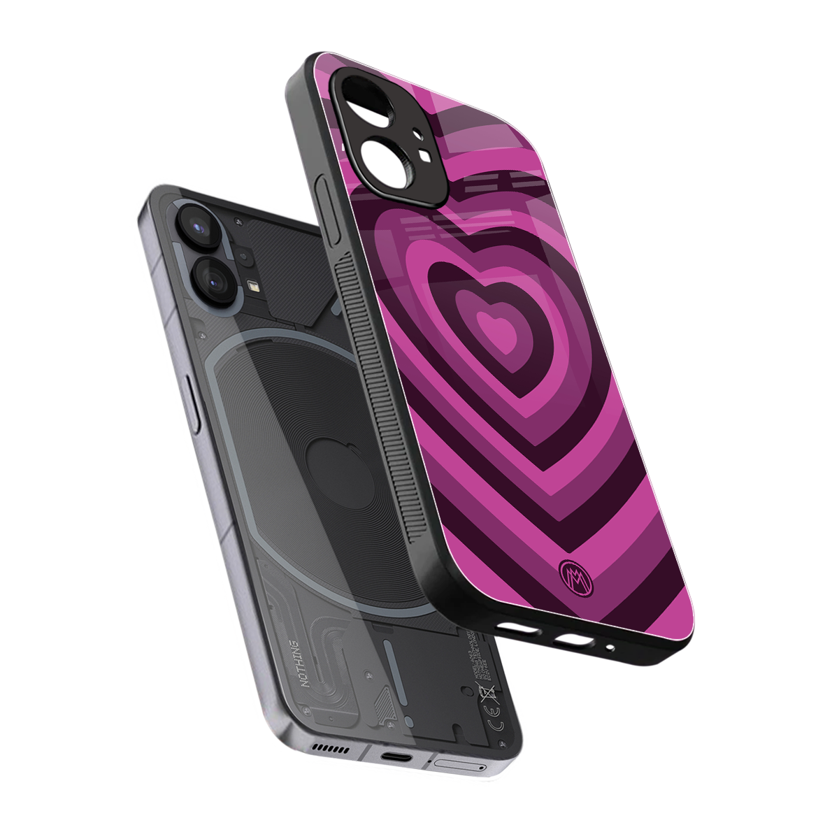 y2k burgundy hearts aesthetic back phone cover | glass case for nothing phone 1