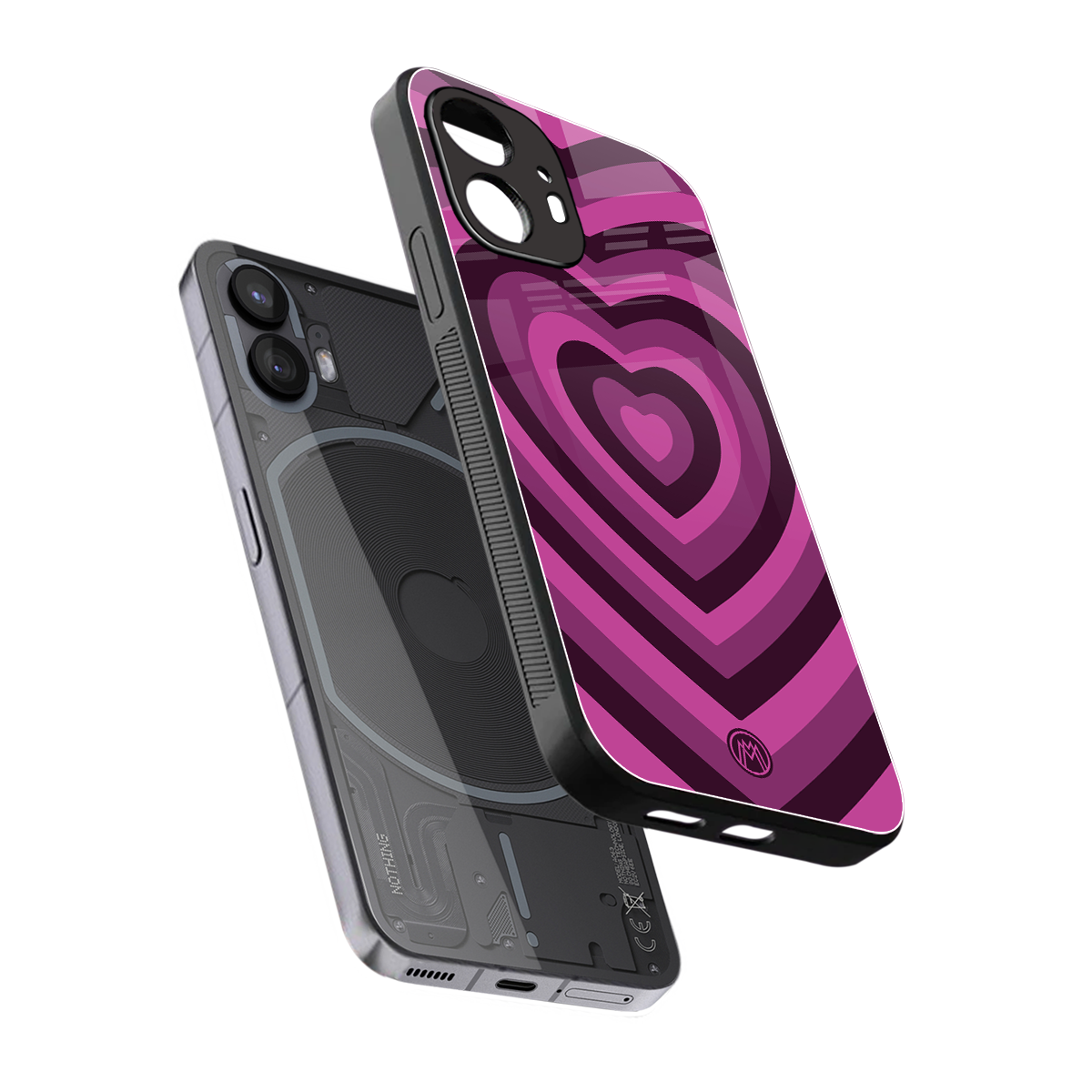 y2k burgundy hearts aesthetic back phone cover | glass case for nothing phone 2