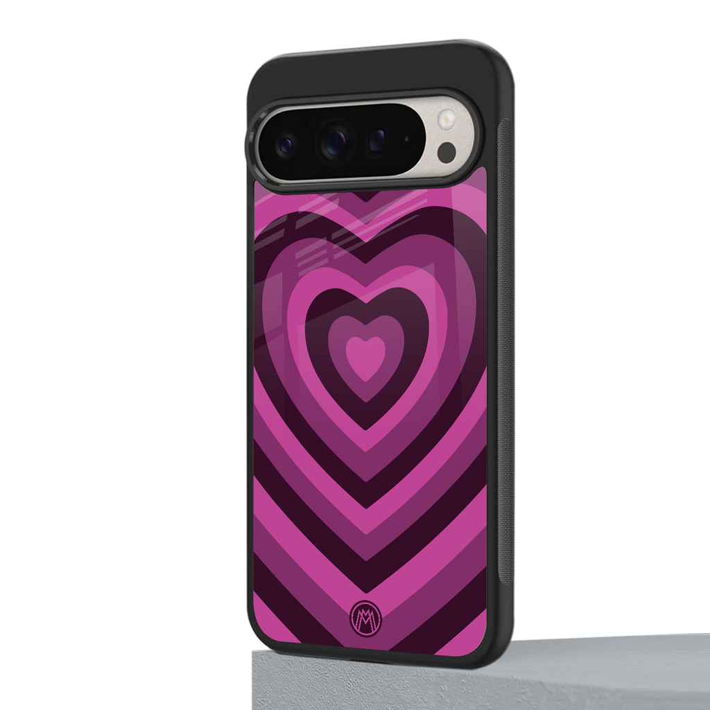 y2k burgundy hearts aesthetic back phone cover | glass case for google pixel 9 pro xl