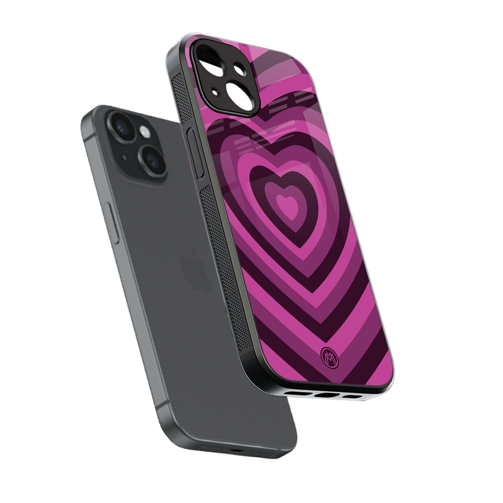y2k burgundy hearts aesthetic back phone cover | glass case for iphone 15