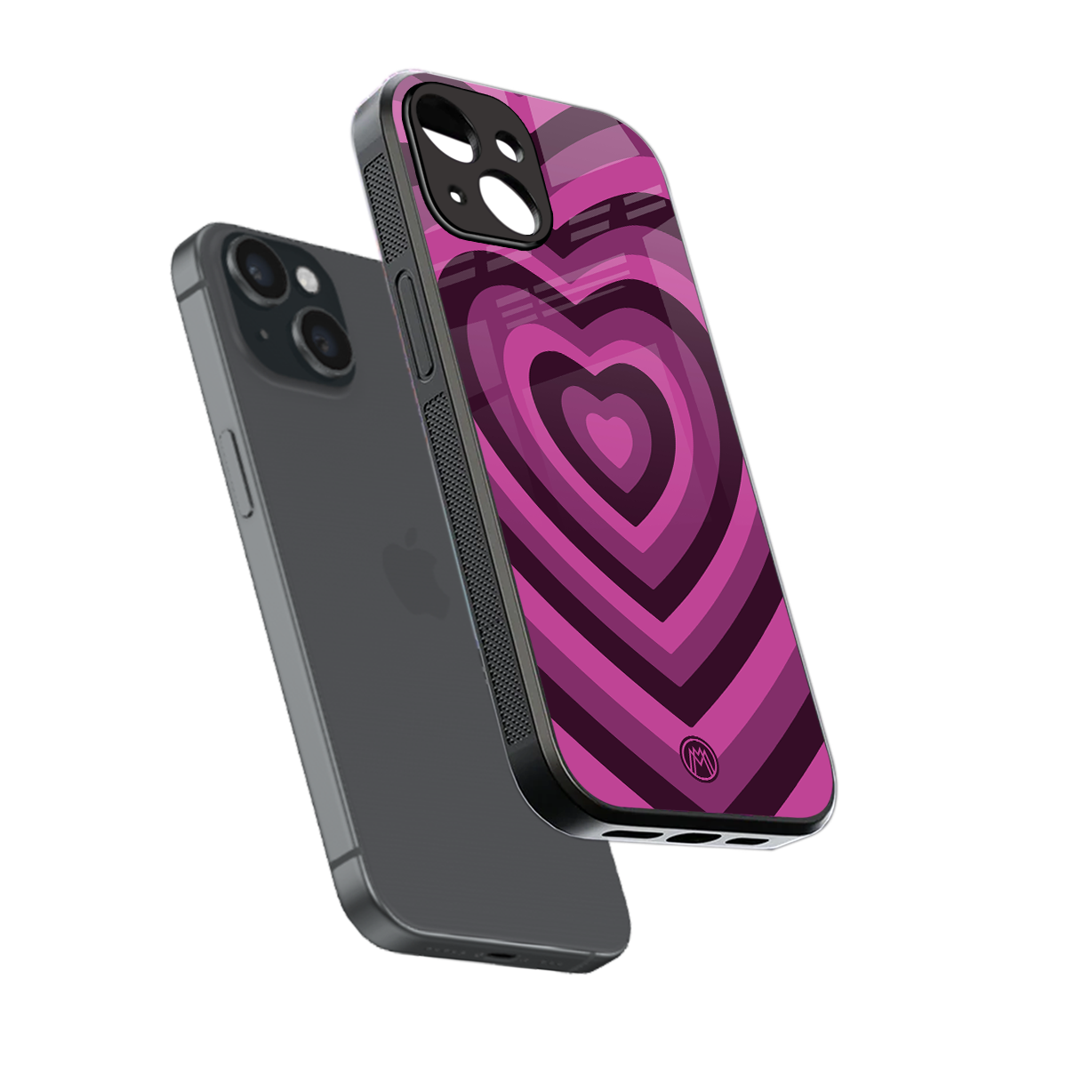 y2k burgundy hearts aesthetic back phone cover | glass case for iphone 15