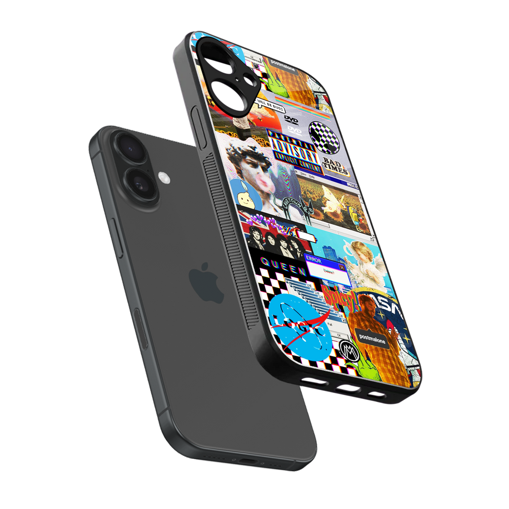 y2k collage aesthetic back phone cover | glass case for iphone 16 plus