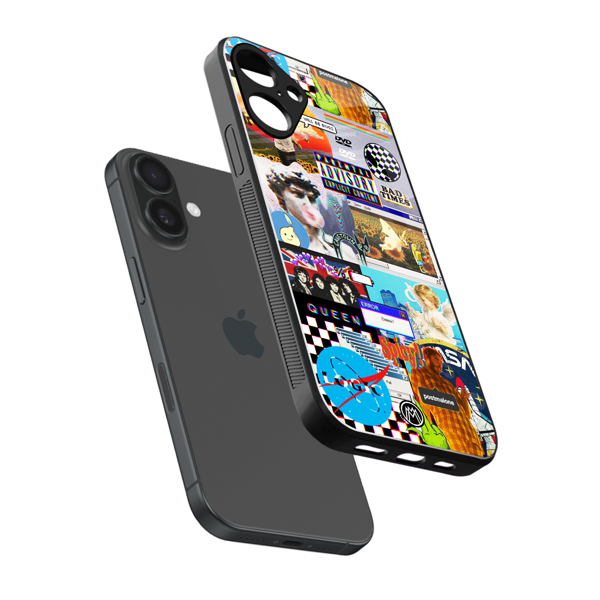 y2k collage aesthetic back phone cover | glass case for iphone 16 plus