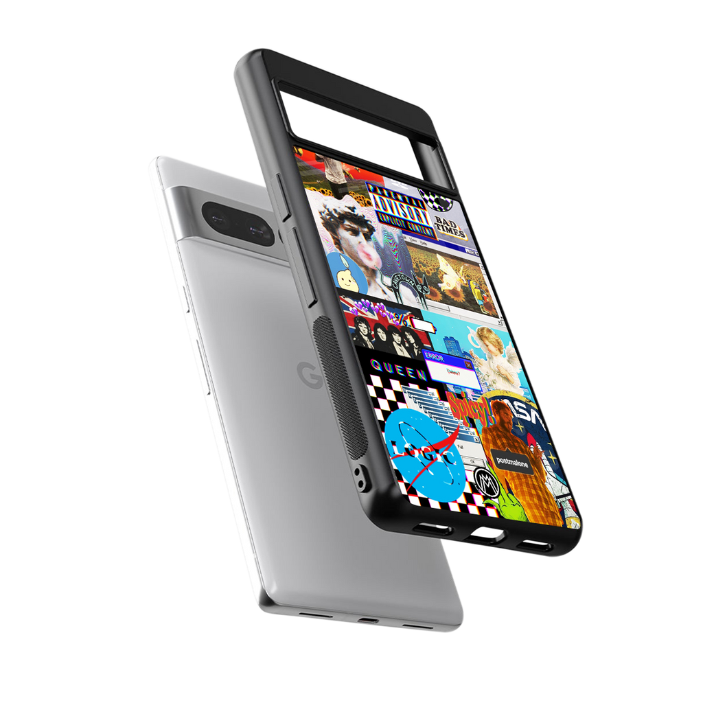 y2k collage aesthetic back phone cover | glass case for google pixel 7 pro