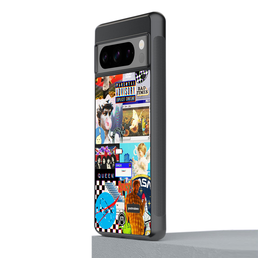 y2k collage aesthetic back phone cover | glass case for google pixel 8 pro