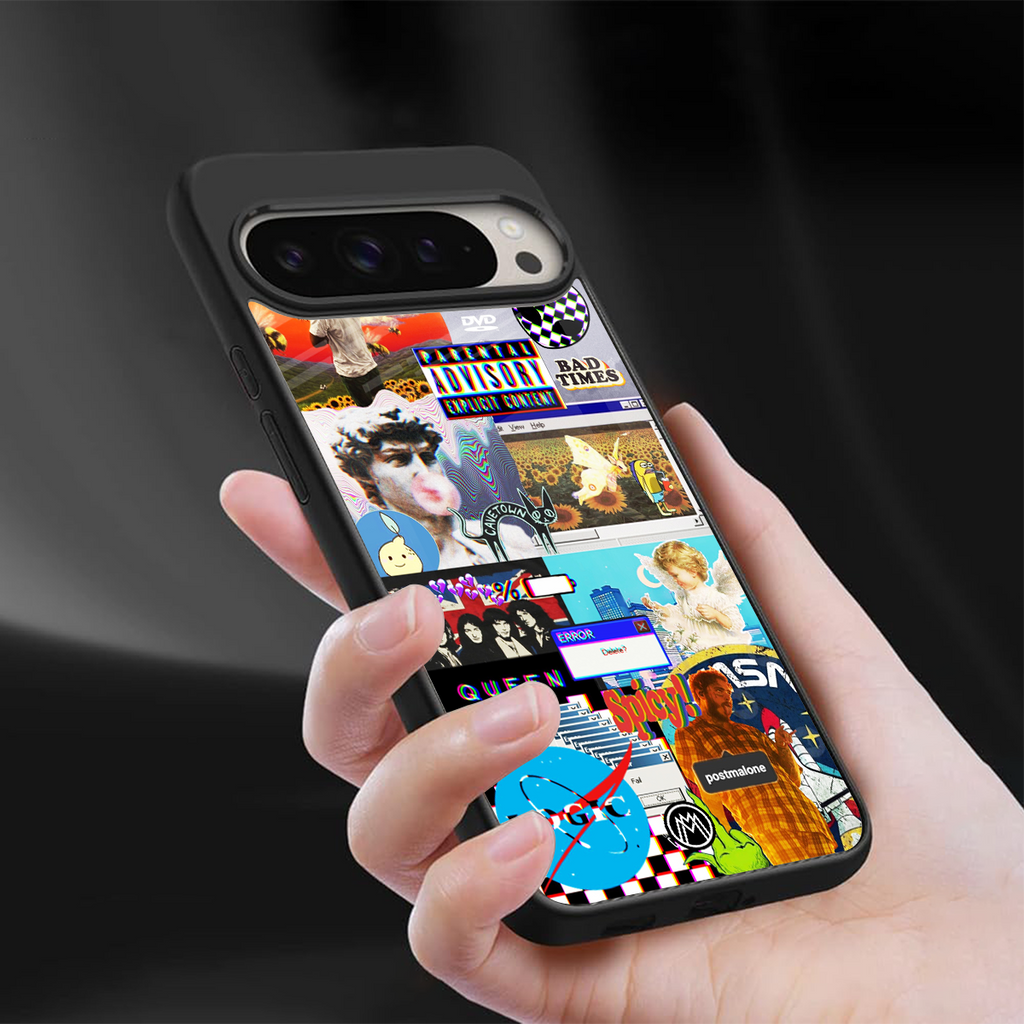 y2k collage aesthetic back phone cover | glass case for google pixel 9 pro xl