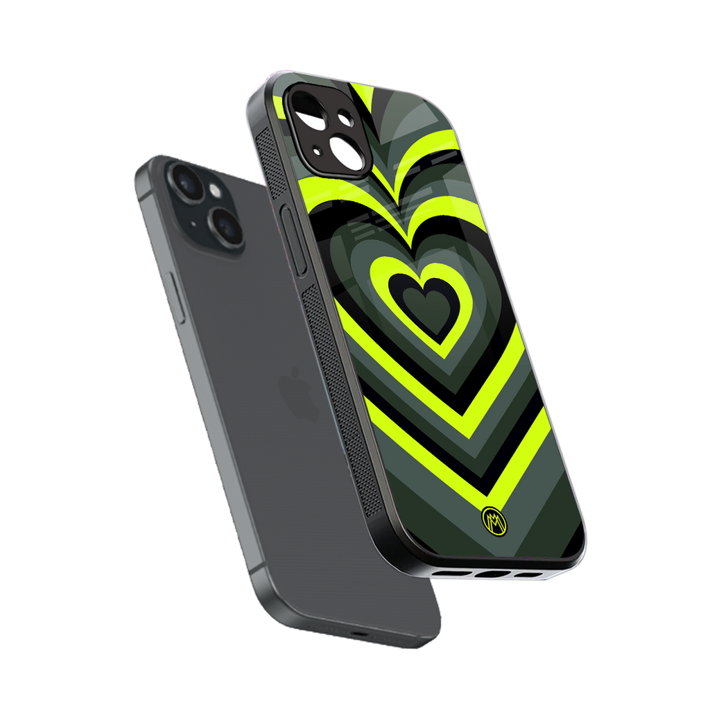 y2k emerald green hearts back phone cover | glass case for iphone 15 plus