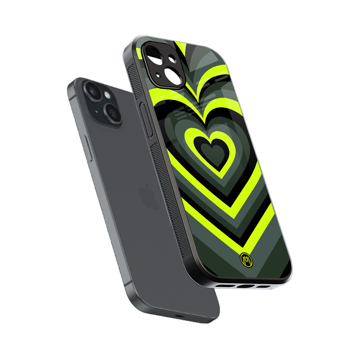 y2k emerald green hearts back phone cover | glass case for iphone 15 plus