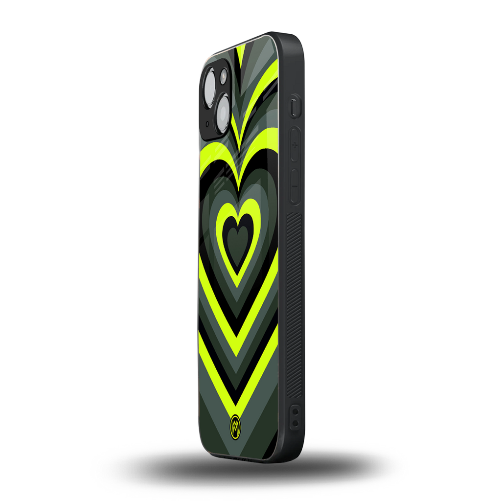 y2k emerald green hearts back phone cover | glass case for iphone 14 plus