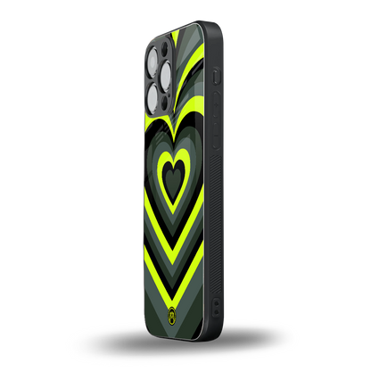y2k emerald green hearts back phone cover | glass case for iphone 14 pro max