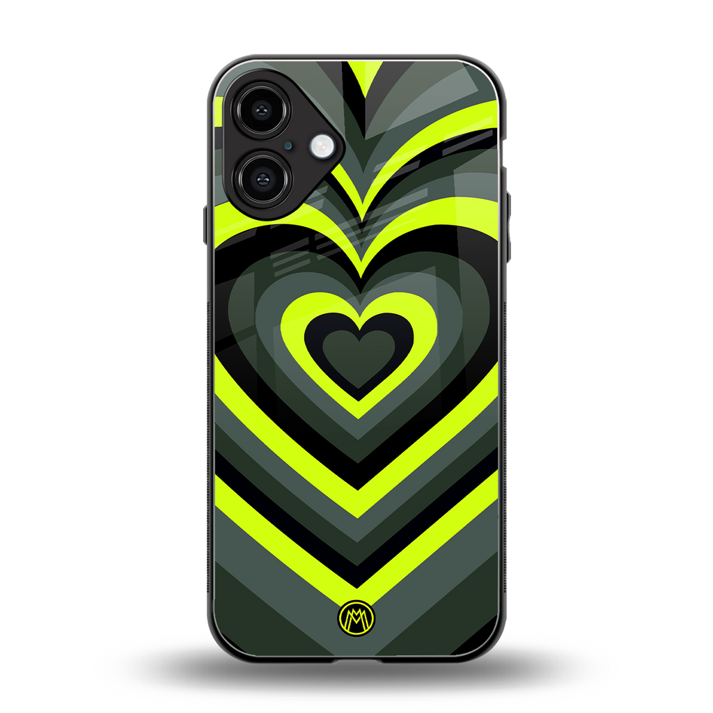 y2k emerald green hearts back phone cover | glass case for iphone 16 plus
