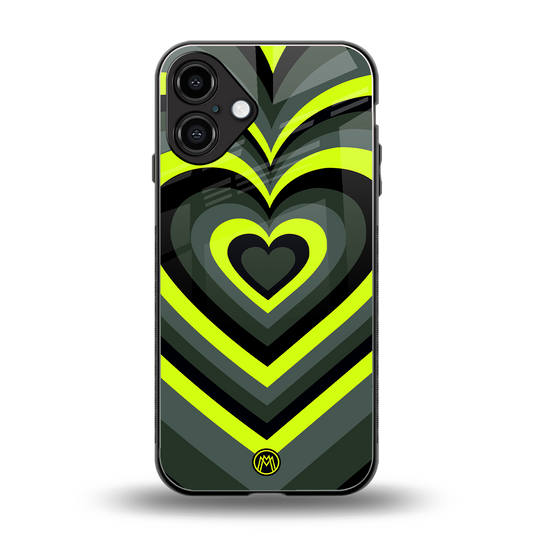 y2k emerald green hearts back phone cover | glass case for iphone 16 plus