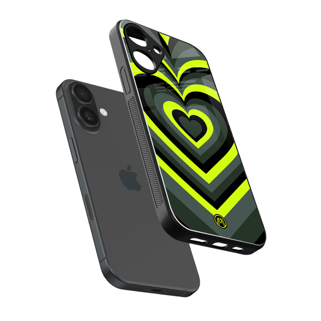 y2k emerald green hearts back phone cover | glass case for iphone 16 plus