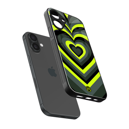 y2k emerald green hearts back phone cover | glass case for iphone 16 plus